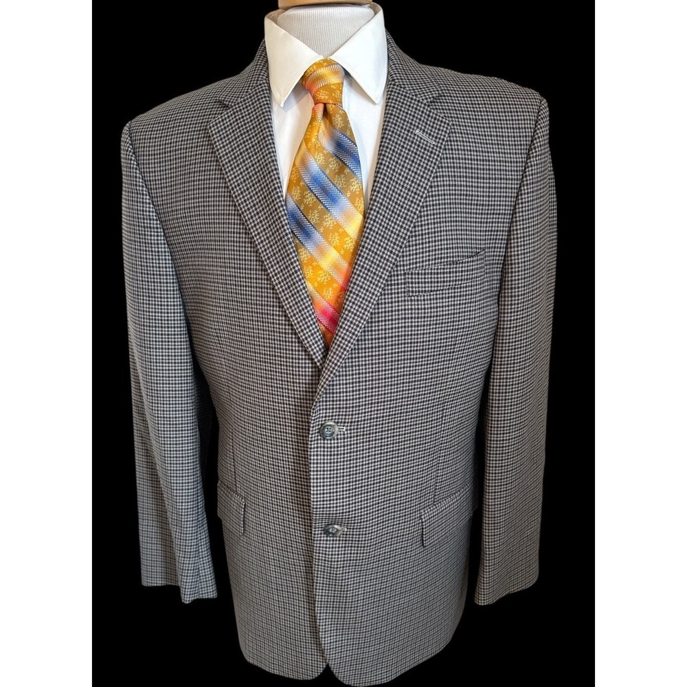S Cohen Performance Jacket Sz 44R Gray Purple Plaid Wool Sport Coat Blazer